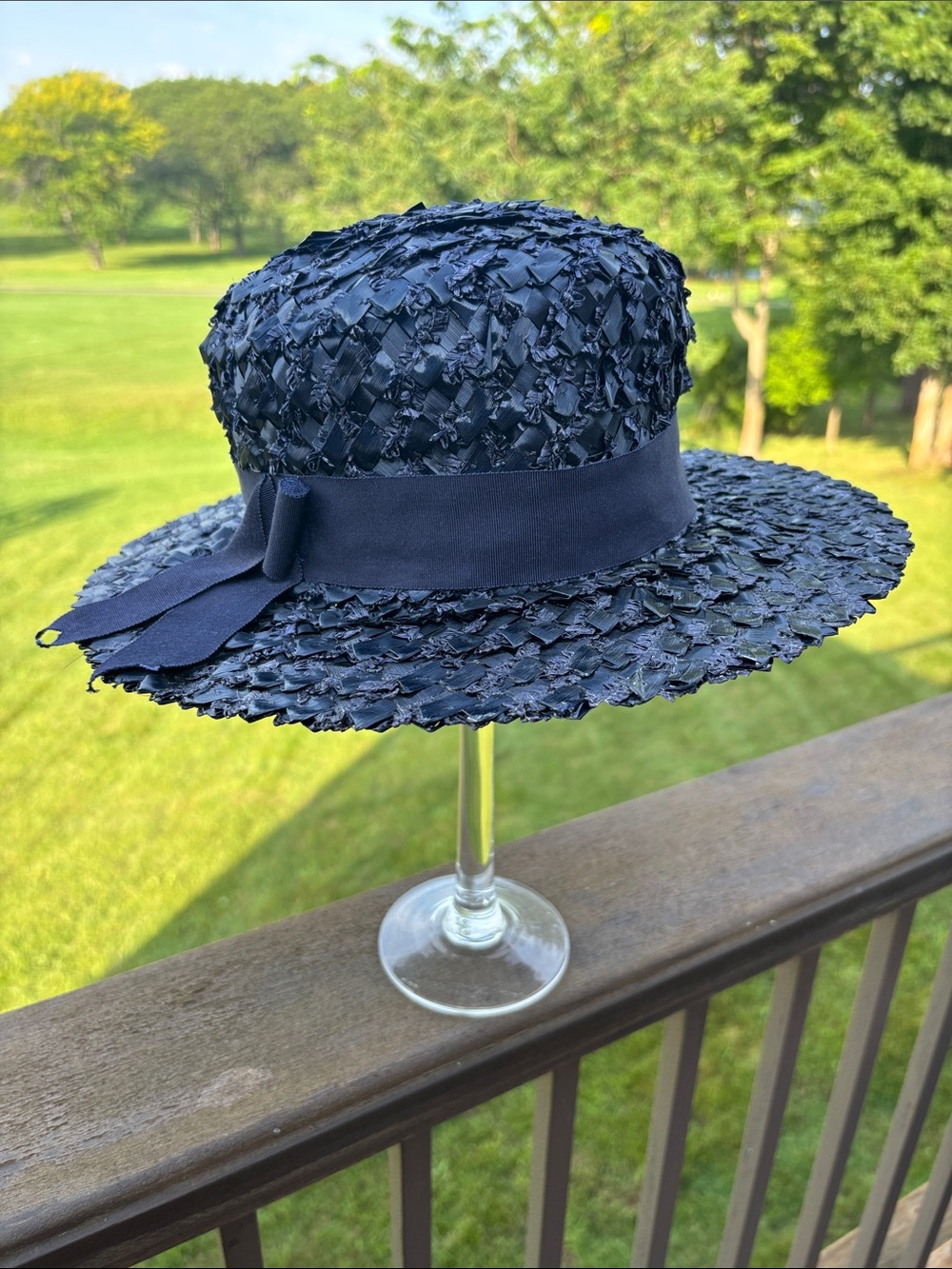 Classic Navy Raffia Boater Hat with Grosgrain Ribbon